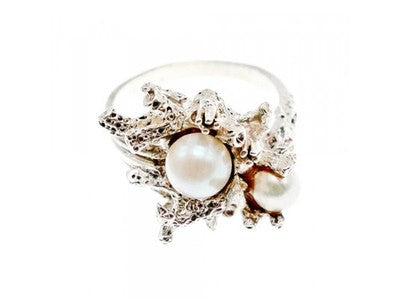 Vintage 925 Sterling Silver Pearls Ring Size 8
