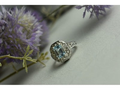 925 Sterling Silver Blue Spinel Openwork Ring Size 6