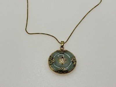 925 Sterling Silver Gold Plated Nephrite Chain With Pendant Italy