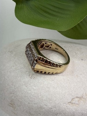Men's 925 Sterling Silver Gold Plated White Sapphire Ring Size 10