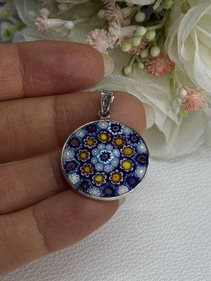 Amv Italian Venice Murano Millefiori 925 Sterling Silver Pendant