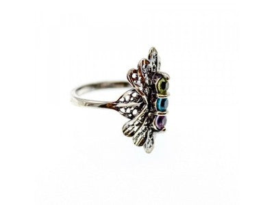925 Sterling Silver Amethyst, Topaz & Peridot Openwork Ring Size 5