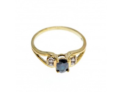 10K Yellow Gold Blue Spinel & Diamonds Ring Size 8