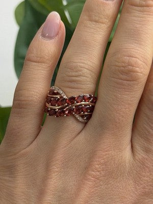 925 Sterling Silver Rose Gold Plated Garnet & Beryl Ring Size 7