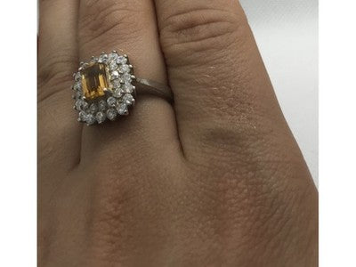 925 Sterling Silver Citrine & CZ Ring Size 7.5