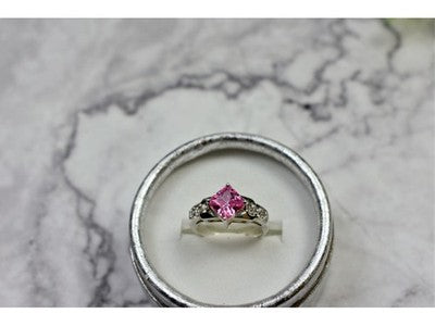 925 Sterling Silver Pink & White CZ Ring Size 6