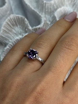 925 Sterling Silver Purple & White Spinel Ring Size 6.5