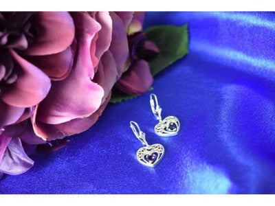 925 Sterling Silver Sapphire "Hearts" Earrings