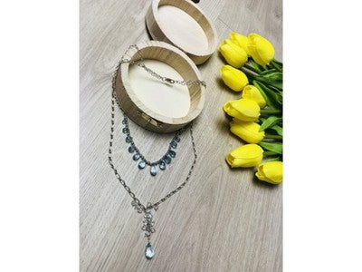 925 Sterling Silver Blue Jadeite Necklace