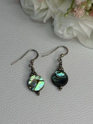 925 Sterling Silver Abalone Earrings Length 1.60 Inch