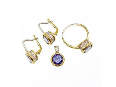 925 Sterling Silver with Gilding Tanzanite & CZ Set Ring Size 6.5