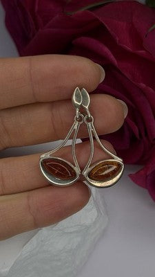925 Sterling Silver Amber Drop Earrings
