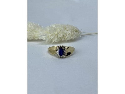 10K Yellow Gold Sapphire & Diamonds Ring Size 6.5
