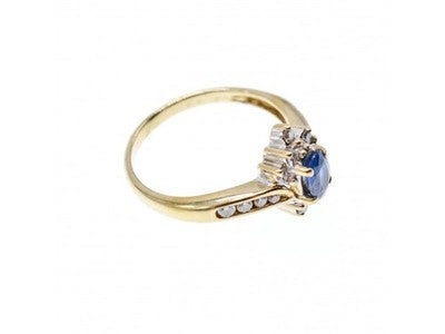 10K Yellow Gold Blue Sapphire & Diamonds Ring Size 5
