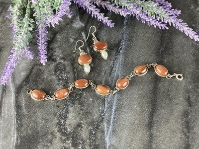 Vintage 925 Sterling Silver Aventurine and Mother of Pearl Set