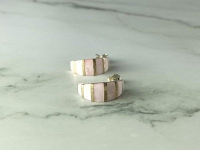 925 Sterling Silver Gold Plated Pink Mother Of Pearl Stud Earrings