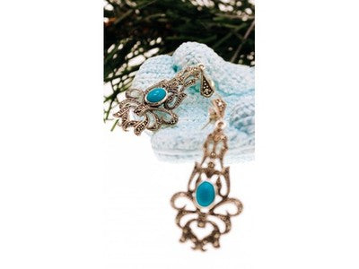 925 Sterling Silver Turquoise & Marcasites Earrings