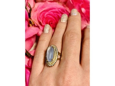 925 Sterling Silver Blue Alpanite Ring Size 10.25