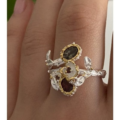 925 Sterling Silver Gold Plated Garnet & Alexandrite Ring Size 8.5
