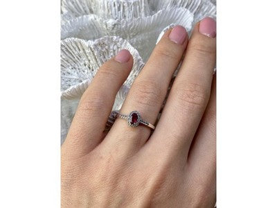 925 Sterling Silver Rubellite & White Tourmaline Ring Size 7