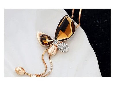 Necklace with Yellow Jewelry Glass & CZ "Butterfly"