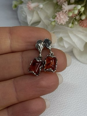 925 Sterling Silver Amber Earrings Length 0.85 Inch
