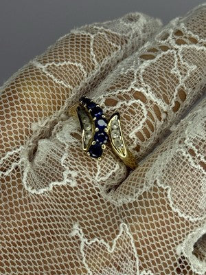 10K Yellow Gold Blue Topaz & White Topaz Ring Size 8