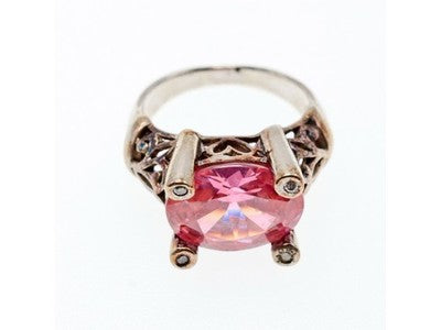 925 Sterling Silver Pink CZ Ring Size 8