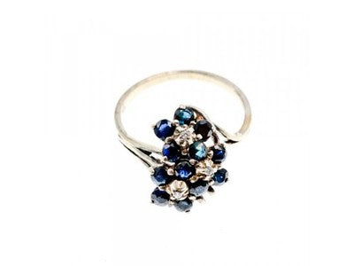925 Sterling Silver Sapphire & CZ "Flowers" Ring Size 6.75