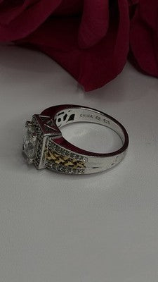 Verragio 925 Sterling Silver & Gold Plated Part Cz Ring Size 8