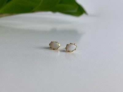 14K Yellow Gold White Opal Earrings