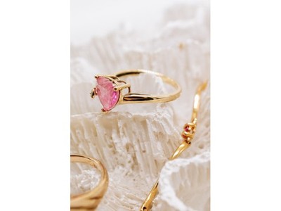 10K Yellow Gold Pink Topaz & Diamond Heart Ring Size 8