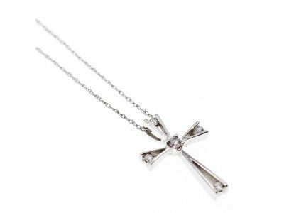 10K White Gold Diamonds Chain With Cross
