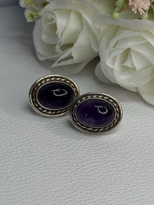 925 Sterling Silver Amethyst Earrings Length 0.75 Inch
