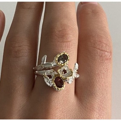 925 Sterling Silver Gold Plated Garnet & Alexandrite Ring Size 8.5