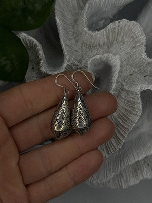 Filigree Teardrop Dangle 925 Sterling Silver Earrings