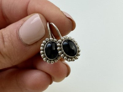 Vintage 925 Sterling Silver Onyx Earrings