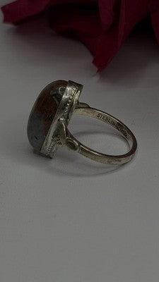 Vintage 925 Sterling Silver Moss Agate Ring Size 4.5