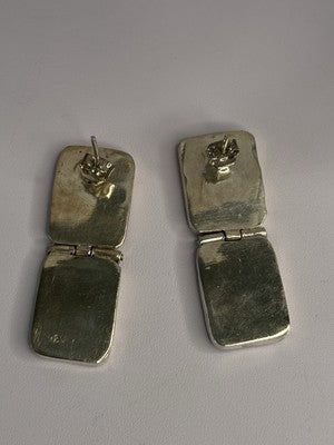 Vintage 925 Sterling Silver Agate & Onyx Earrings Length 1.50 Inch