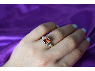 925 Sterling Silver Orange CZ Ring Size 6.5