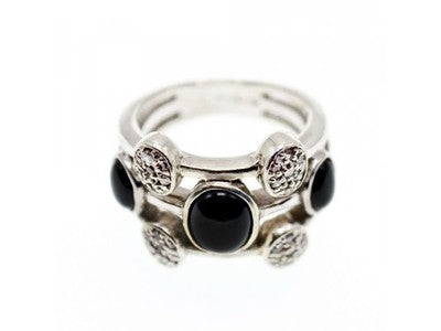 925 Sterling Silver Onyx and Goshenite Ring Size 7.5