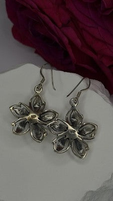Vintage Flower 925 Sterling Silver Amethyst Earrings