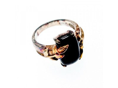 925 Sterling Silver Gold Plated Black Onyx Ring Size 8.5