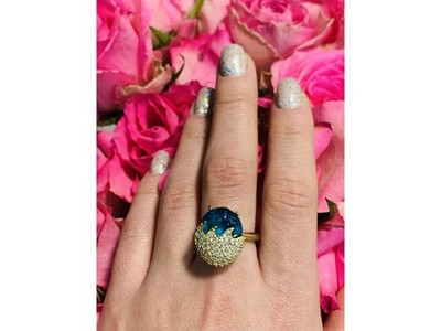 925 Sterling Silver Alpanite & CZ Ring Size 6.5