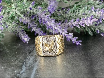 Men'S 925 Sterling Silver Gold Plated "Eagle" Ring Size 10.5