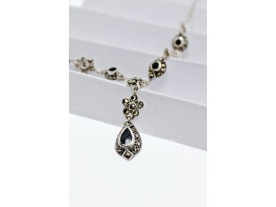 925 Sterling Silver Nephrite & Marcasite Necklase