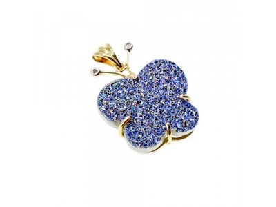 10K Yellow Gold Druzy Quartz & Diamonds Butterfly Pendant