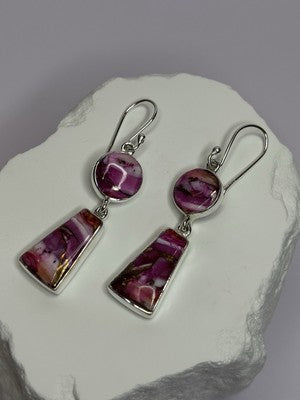 925 Sterling Silver Pink Oyster Turquoise Earrings Length 2 Inch