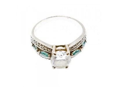 925 Sterling Silver White Beryl & Topaz Ring Size 11.75