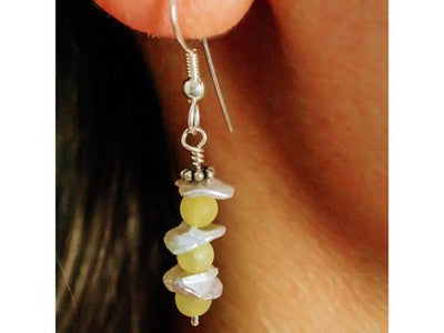 925 Sterling Silver Yellow Agate & Mother Of Pearl Earrings